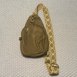 Olive Sling Bag with Patterned Strap